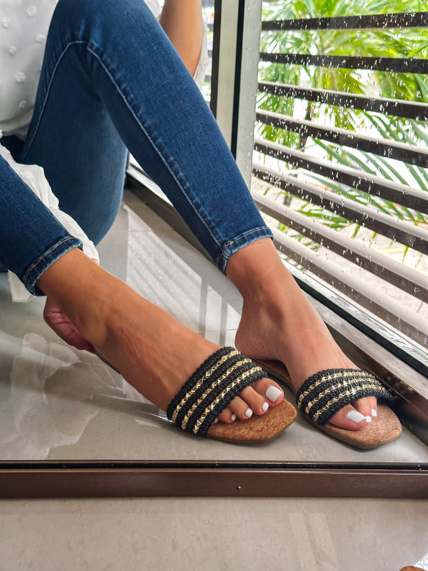 Aloha Triple Studs Black Sandals