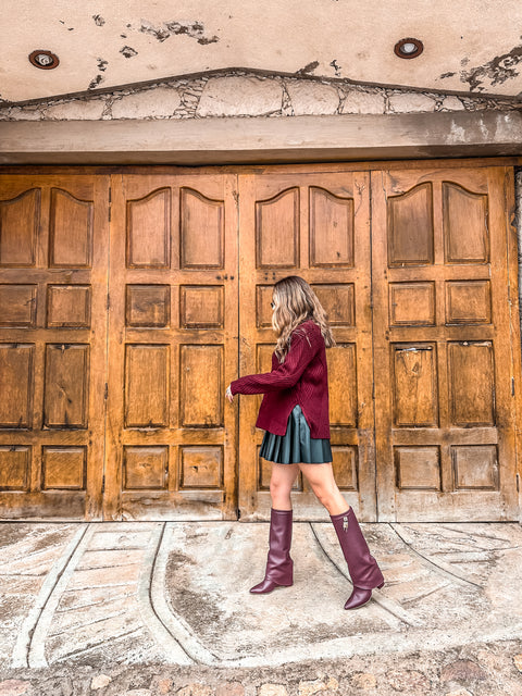 Valle Long Silver Padlock Burgundy Boots