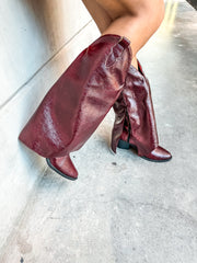 Long Hood Burgundy Boots