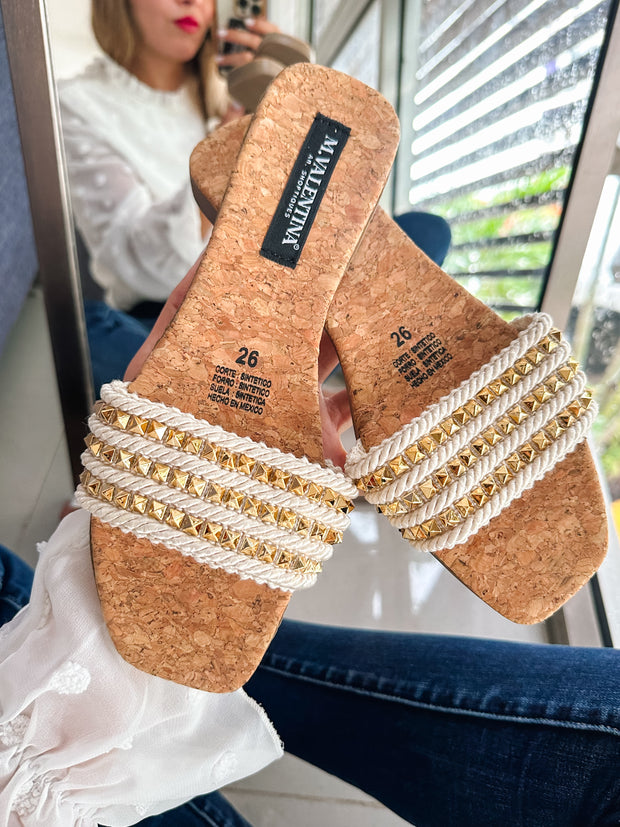 Aloha Triple Studs Ivory Sandals