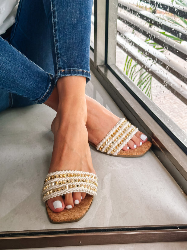 Aloha Triple Studs Ivory Sandals