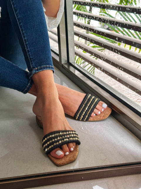 Aloha Triple Studs Black Sandals