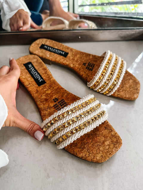 Aloha Triple Studs Ivory Sandals