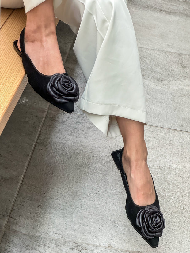 Flower Slingback Black Flats