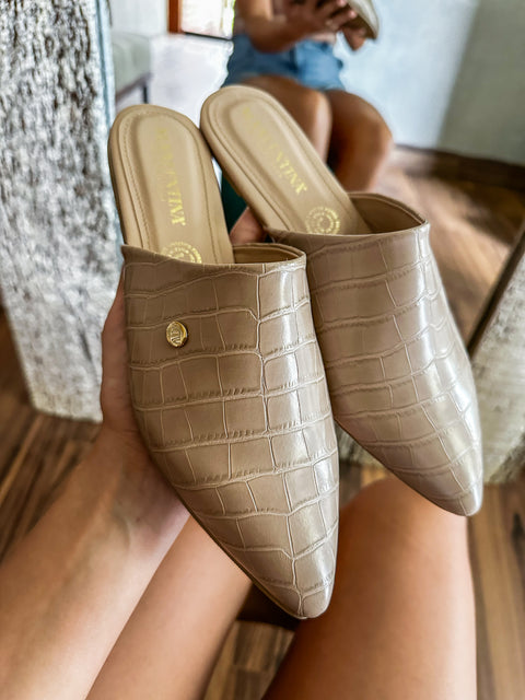 Tip Croco Nude Mules