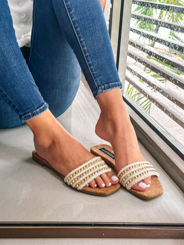 Aloha Triple Studs Ivory Sandals