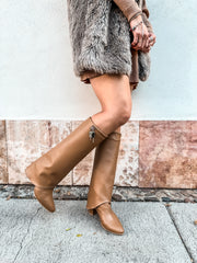 Valle Long Silver Padlock Camel Boots