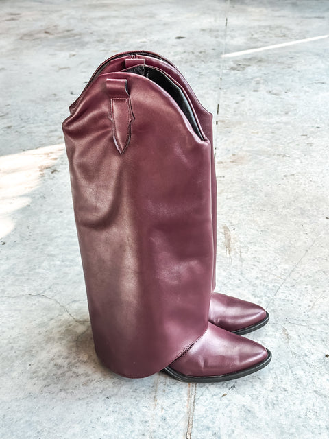 Long Hood Burgundy Boots