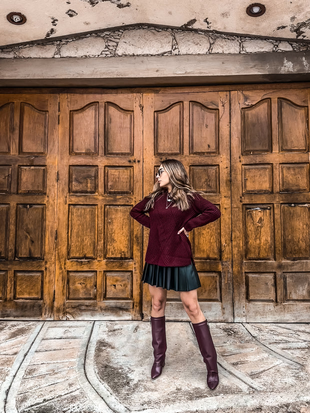 Valle Long Silver Padlock Burgundy Boots