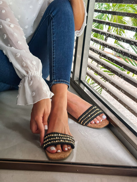 Aloha Triple Studs Black Sandals