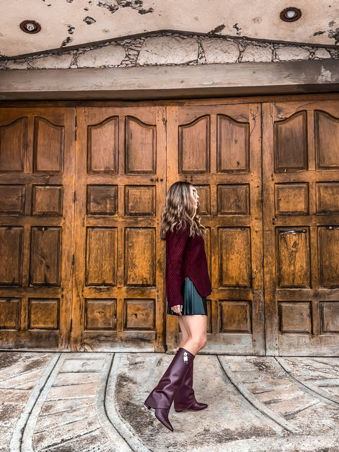 Valle Long Silver Padlock Burgundy Boots