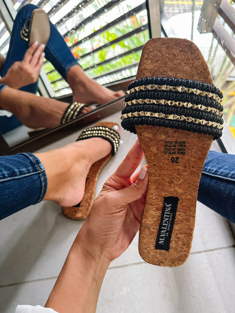 Aloha Triple Studs Black Sandals