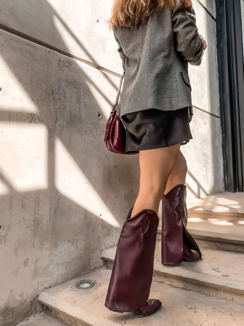 Long Hood Burgundy Boots