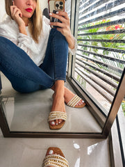 Aloha Triple Studs Ivory Sandals