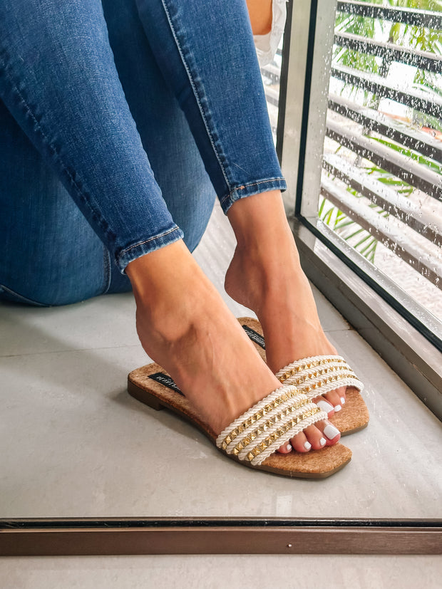 Aloha Triple Studs Ivory Sandals