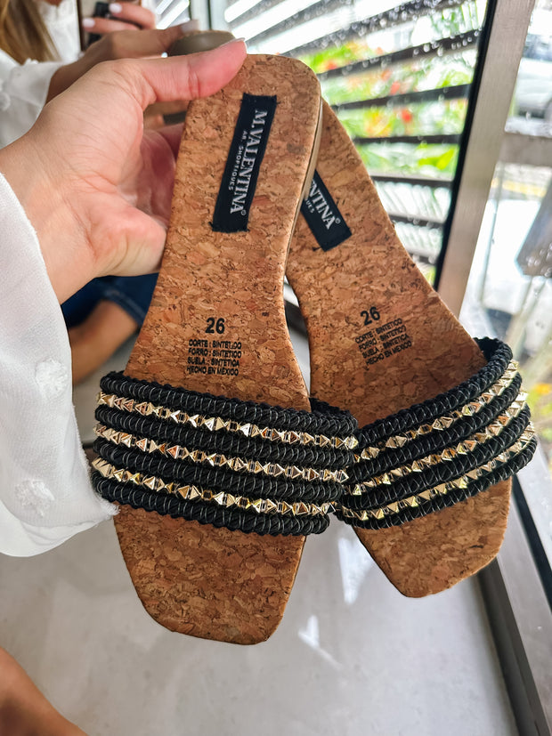 Aloha Triple Studs Black Sandals