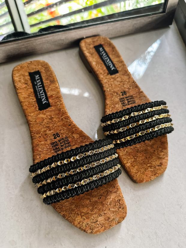 Aloha Triple Studs Black Sandals