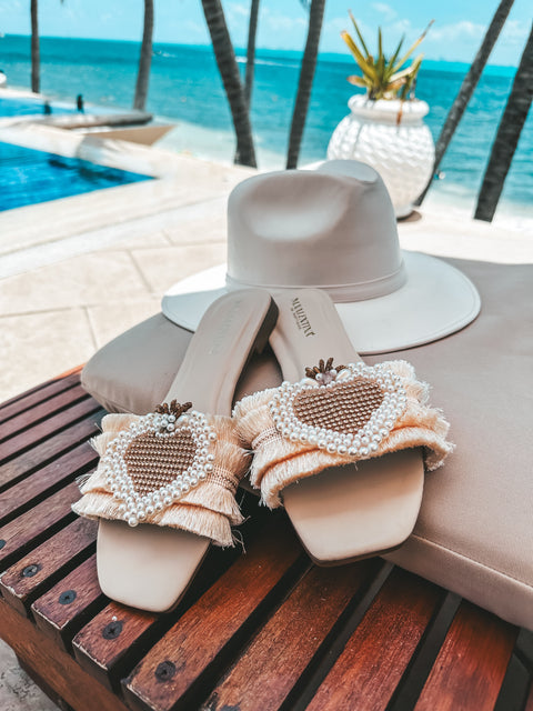 Tulum Pearl Heart Latte Sandals