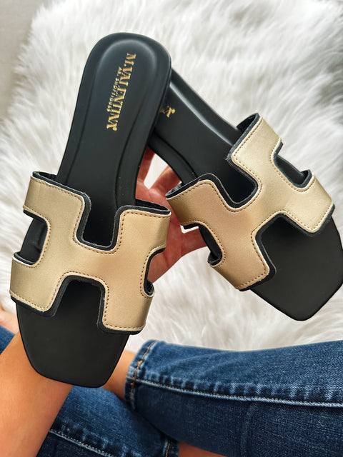 Hera Double Color Gold & Black Sandals