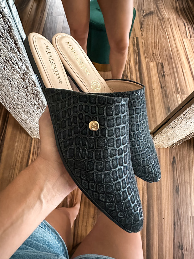 Tip Shiny Croco Black Mules