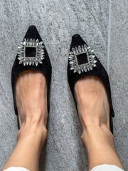 Paris Slingback Shiny Carre Black Flats