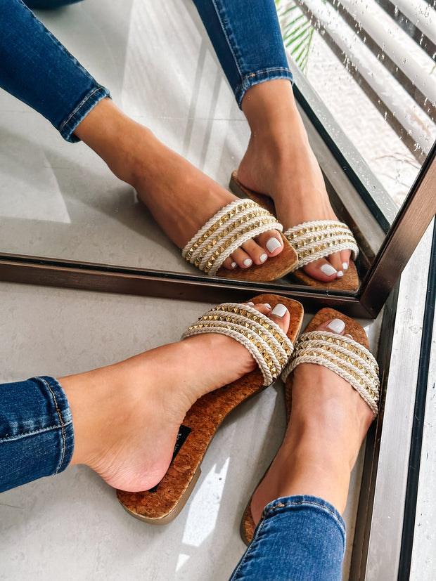 Aloha Triple Studs Ivory Sandals