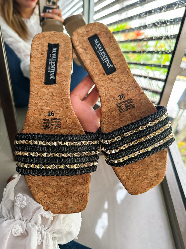 Aloha Triple Studs Black Sandals