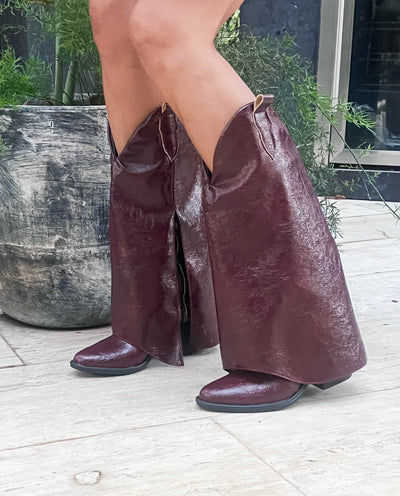 Long Hood Burgundy Boots