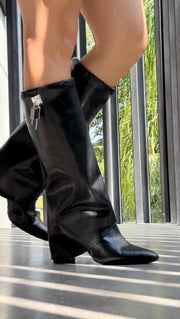 Valle Long Silver Padlock Black Boots