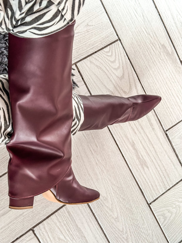 Valle Long Silver Padlock Burgundy Boots