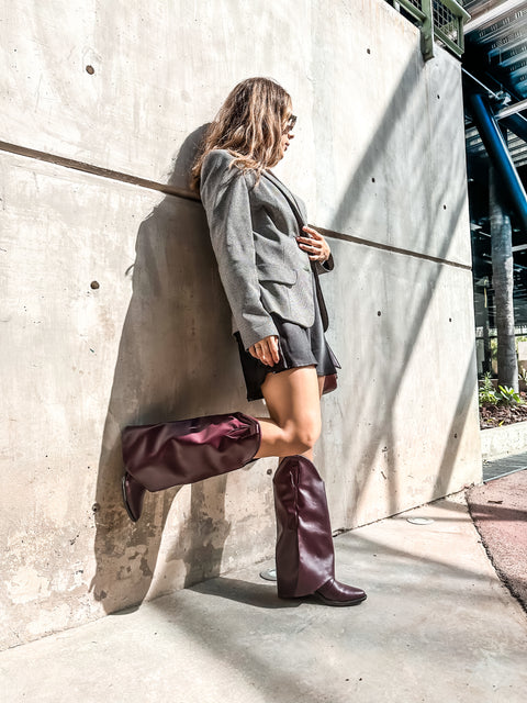 Long Hood Burgundy Boots